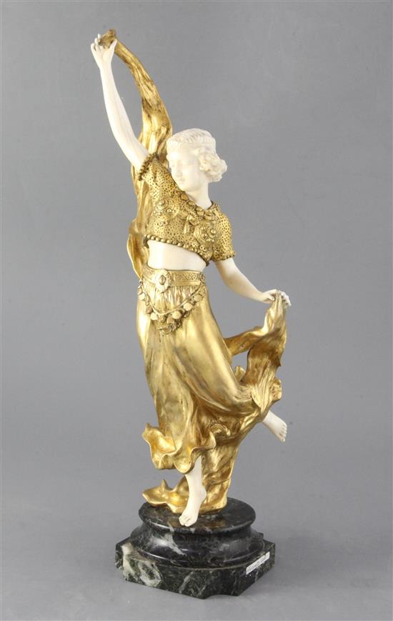 Affortunato Gori. A gilt bronze and ivory figure of an Middle Eastern dancer, height 17.5in.